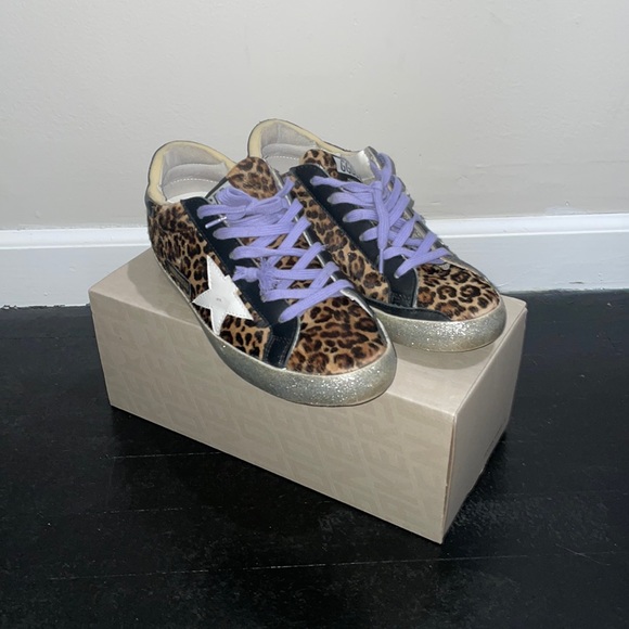 AUTHENTIC GOLDEN GOOSE Leopard-print Calf Hair Sneakers Size 39 - Picture 2 of 5